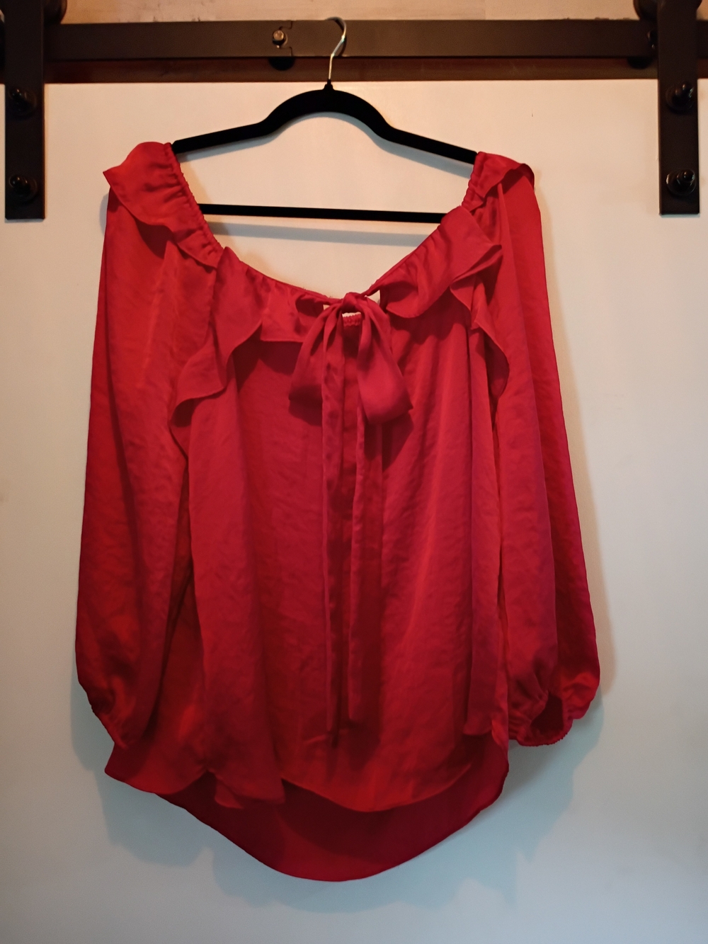 Cato Red Off-Shoulder Ruffle Tie Front Top - Picture 5 of 9